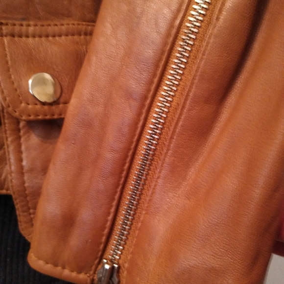 Ladies Medium Brown Leather Moto Jacket by Feminine Touch - Picture 9 of 16